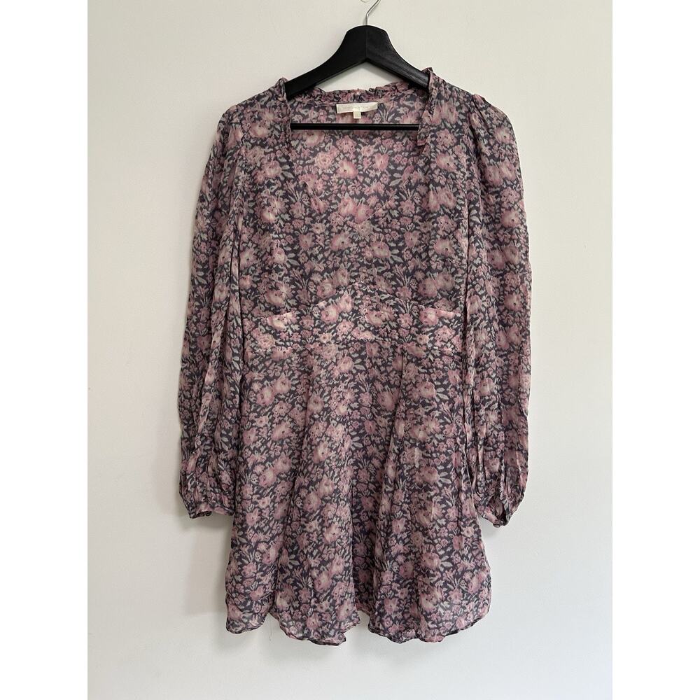 LoveShackFancy Cassidy Dress 6 Pink Floral Puff Sleeve Ocean Breeze Ruffled Mini